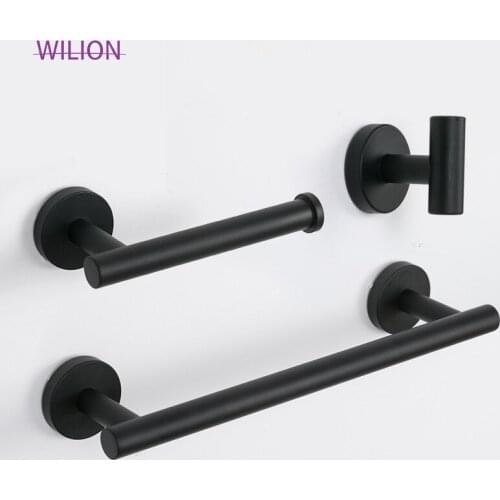 Matt Black 3Pcs Set Bathroom Accessory Towel Rack Bathroom Holder Robe Hook Toilet Paper Holder