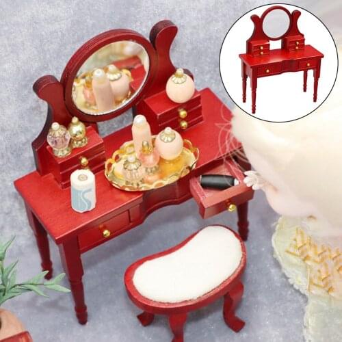Miniature Wood Dollhouse Dressing Table Model Kids Decoration Ornament Gifts