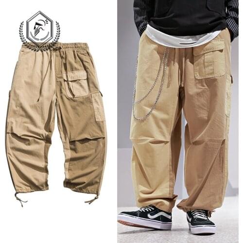Men Loose Safari Style Harem Jogger Pants Fashion Pockets Ankle-Length Hip Hop Pants