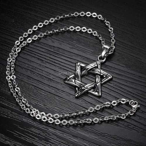 Mens Jewelry The star of David Star Stainless Steel Pendant Necklace Free Chain Good birthday gifts