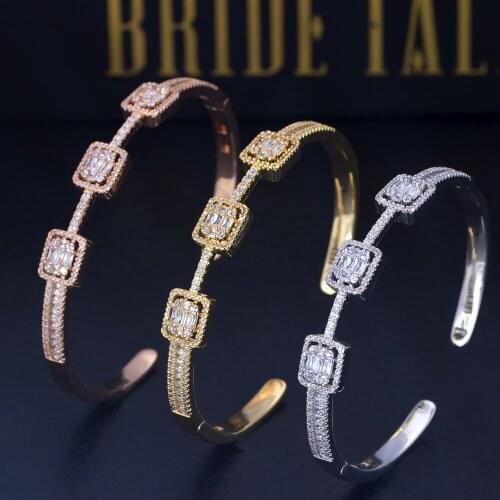 Bride Talk Beautiful Dubai 2 Pcs Jewelry Sets Micro Paved Baguette Cubic Zirconia Bangle Ring Sets Womens Wedding Accessories