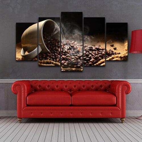 Canvas Painting Kitchen Wall Art 5 Pieces Fragrant Coffee Beans Pictures Modular HD Print Poster Restaurant Home Decor Framework