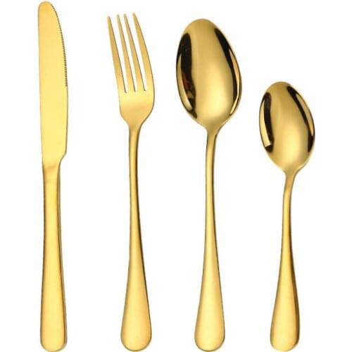 Stainless Steel Gold Dinnerware Cutlery Dishwasher Tableware Knife Fork Teaspoon Cutlery Set Tableware LX6499