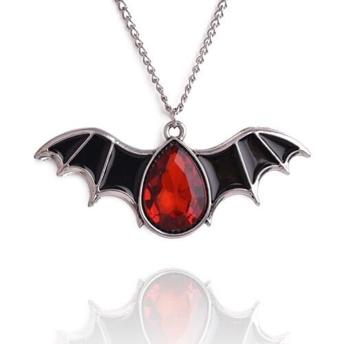 New Halloween vintage rose necklace embellished with gothic vampire statement red glass heart stone custom pendant N-186