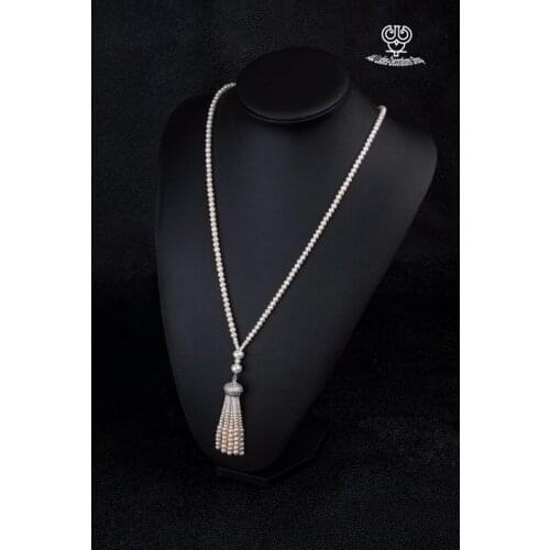 Wholesale AA 8mm fashion natural pearl necklace 68cm in length with 8cm tassel