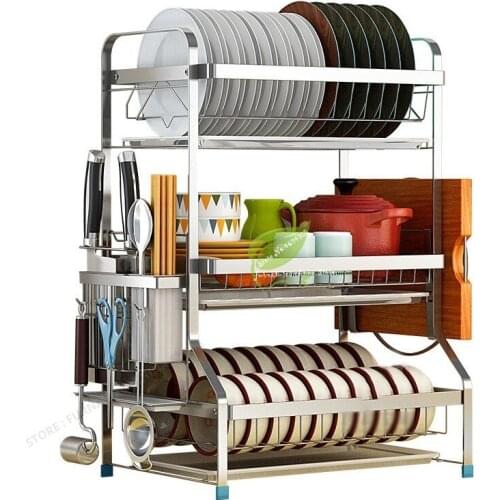 Kitchen Accessories Organizer Shelf Wall Hooks for Pots and Pans Storage Shelf Rack Heightening Basket Kitchen Dish Dryer