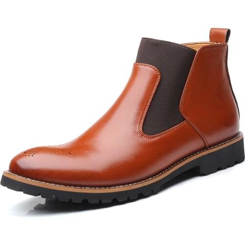Autumn/Spring Mens Chelsea Boots British Style Fashion Ankle Boots Black/Camel/Red Brogues Soft Leather Casual Shoes