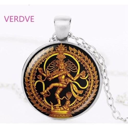 Golden Buddha Necklace Dance of Destruction Lord Shiva Pendant Glass Buddhist Jewelry Hindu Deity Spiritual Amulet Necklace gift