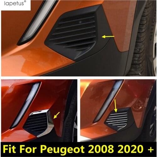 Lapetus Front Bumper Grill Grille / Fog Lights Lamps Eyelid Strip Stainless Steel Cover Trim For Peugeot 2008 2020 2021