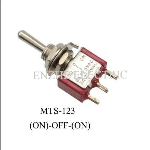 50PCS Toggle switch Red 3 feet 3 files mounting hole 6MM SPDT 3P 6A 125VAC 2A 250VAC MTS-123 (ON)-OFF-(ON) Double reset
