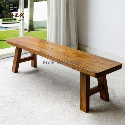 Simple old elm long bench solid wood long bench log shoe stool shoe changing stool fashion foot stool