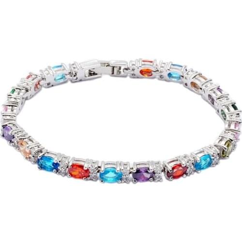 SHUNXUNZE Big Wedding bracelet bangle for women Red Pink Morganite Blue Yellow Peridot Purple Cubic Zirconia Rhodium Plated R675