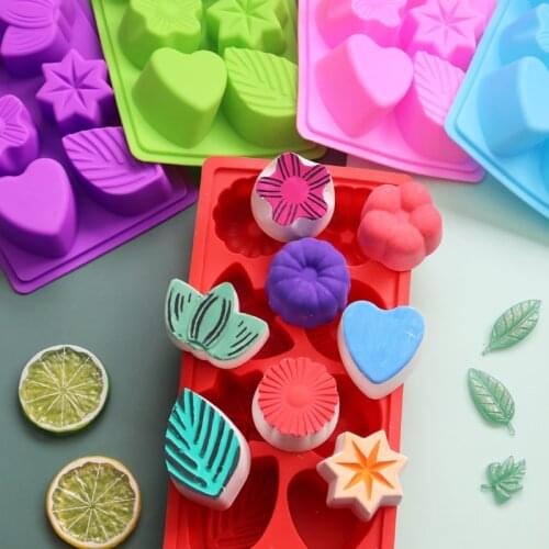 8 Hole DIY Heart Leaf Flower Silicone Soap Mold Cake Fondant Mould Chocolate Tool 3D Baking Ice Tray Handmade Form
