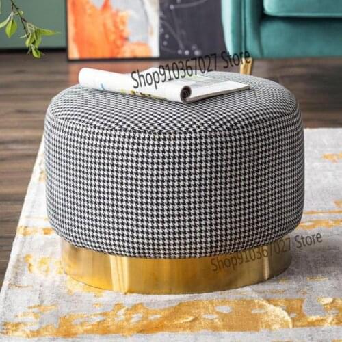 Nordic Stool Light Luxury Houndstooth Modern Simple Creative Sofa Shoe Stool Low Stool Fashion Fabric Makeup Stool