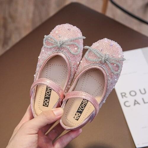 Girls Princess Shoes 2021 Autumn New Children Soft Shoes Baby Sweet Bow-knot Sequined Fashion Student Casual Shoes G102