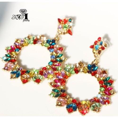 YaYi Jewelry Fashion Multi-color Glass Dangle Crystal Women Ancient Gold Color Wear Ear Band Tassel Couples Wedding Earrings