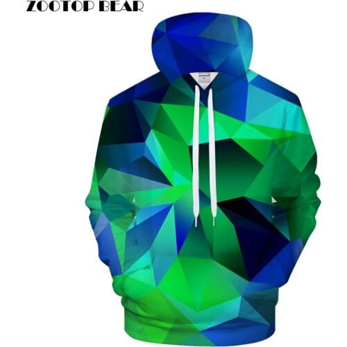 Green Geometry 3D Print Hoodies Sweatshirt Men Women Casual Pullover Brand Tracksuit Pullover Hooded Coats 2018 Streetwear Boy