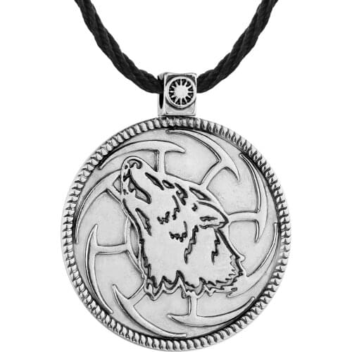 Serbia Symbol Round Pendant Animal Wolf Pendant Mens Slavic Wolf Head Necklace