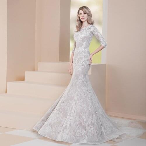 Vestidos De Noiva Half Sleeve Lace Mermaid Wedding Dresses Simple Abito Da Sposa Illusion Back Robe De Soiree De Mariage