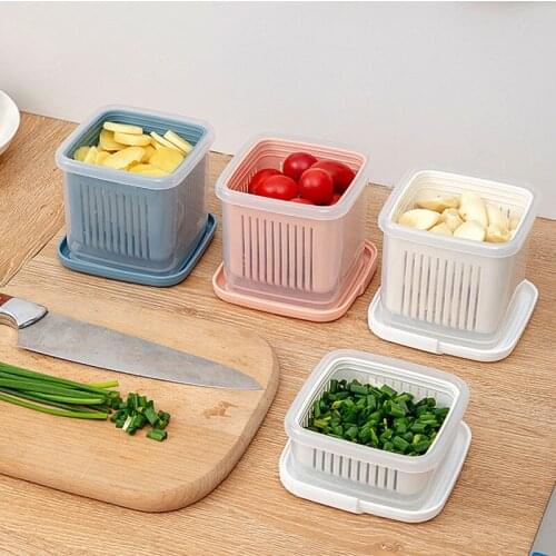1Pc Kitchen Storage Box Containers Drainer Small Drain Basket Clear Plastic Container For Food Garlic Refrigerator Organizer