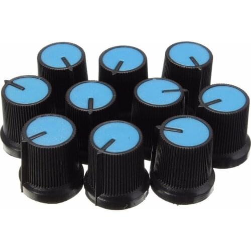 10PCS Black Knob Blue Face Plastic for Rotary Taper Potentiometer Hole 6mm New