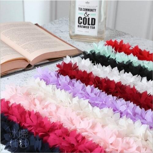 10Yards Flower Lace 3D Chiffon Flowers Leaves Trim Lace Fabric Ribbon DIY Sewing Accessories Home Wedding Party Decoration