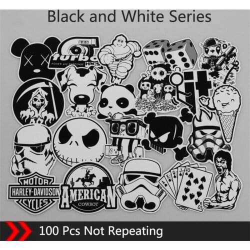 100 Pcs/Pack Graffiti Stickers Black and White Series Waterproof Wallpaper Decal Sticker Suitcase Helmet Car DIY Stickers Toys