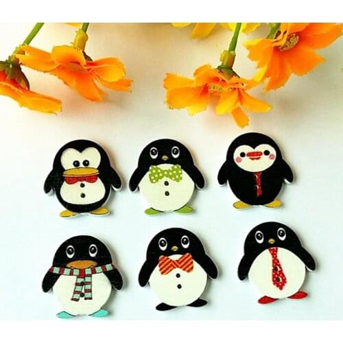 120pcs/lot Mixed 2 Holes Cut Animal Penguin Shape Wooden Buttons Scrapbooking Decorative supplies Sewing Button 24x25mm