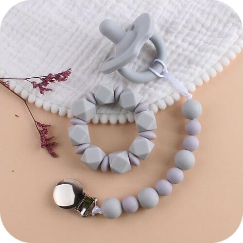 3pcs/Set New Baby Pacifier Clip Chain Dummy Holder Silicone Nipples Silicone Teether Ring Bracelet Newborn Nipple Teething Toy