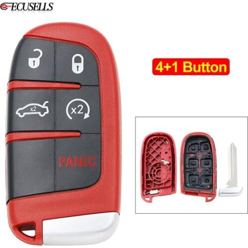 4+1/5 Button New Replacement Remote Smart Key Shell Case for Chrysler 300 for Dodge Challenger Charger Dart Durango for Jeep Red