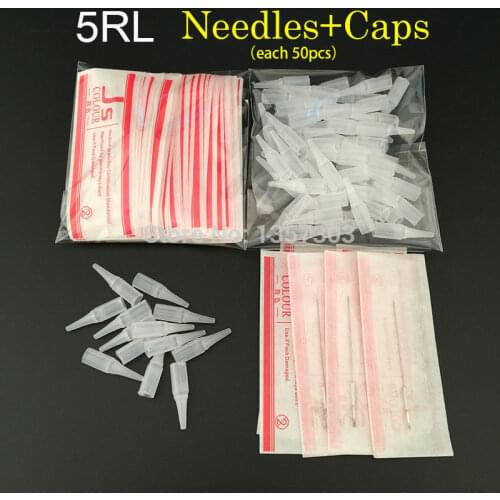 5R (needles + tips each 50pcs ) Promotional Professional Permanent Makeup Machine Needles With Tips Caps PM-T-5R-50