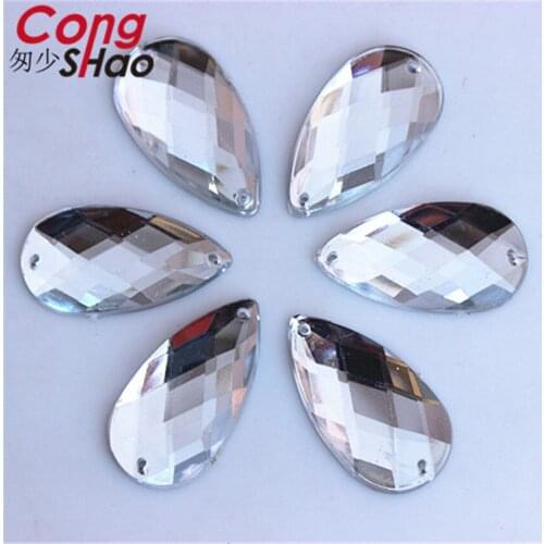 Cong Shao 60pcs 16*30mm Acrylic Rhinestones Trim Drop Stones And Crystals Flatback Sewing 2 Hole DIY Costume Craft Button CS424