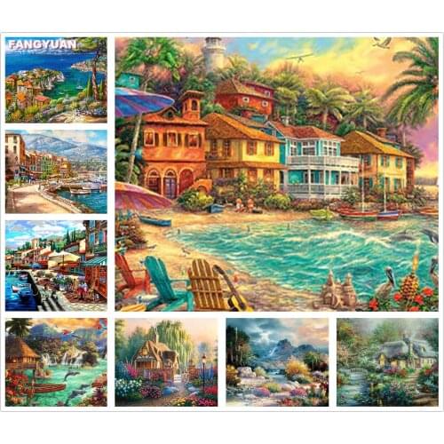 Full Square Round 5D Diy Diamond Painting Garden Scenery Diamond Embroidery House Cross Stitch Kits Mosaic Craft Home Decor Gift