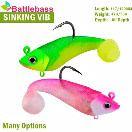 BATTLEBASS Jig Head Soft Silicone Fishing Lure Wobblers Swimbait Artificial Soft Bait Bass Fishing Tackle (1Head + 2 Tail)