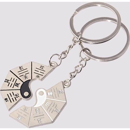 Auspicious Amulets/Taoism Alloy Silver Chain Key Chains Feng Shui Yin Yang Keychain Couple Key Ring
