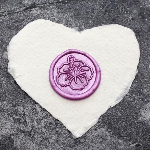 Hibiscus flower logo metal sealing Stamp with Wooden handle,Wedding Invitations Decor gift sealing wax Retro antique stamp