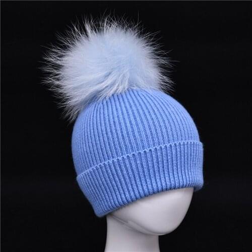 Children Big Fur Pom Pom Hat Winter Kids Girls Boys Wool Kintted Warm Hat Baby Knitted Beanie Hat Unisex