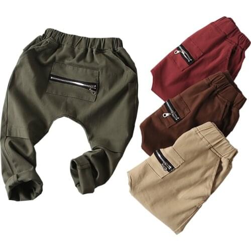 Children Pants Kids Spring Autumn cotton clothing trousers for baby boys Pants woven solid zipper green brown red fashion 2020