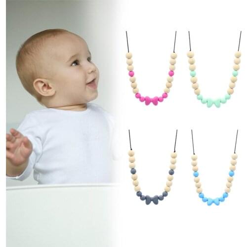 Baby Silicone Bowknot Round Bead Charm Teether Necklace Nursing Teething Toy