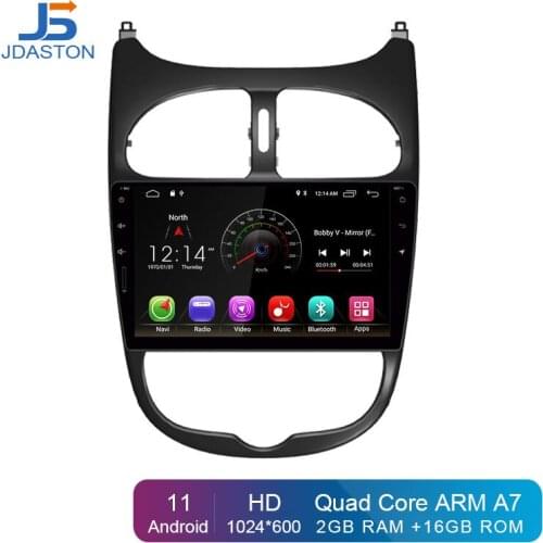 JDASTON Android 10.0 Car DVD Player For Peugeot 206 Multimedia Video WIFI GPS Navigation 1 Din Car Radio Stereo Steering wheel