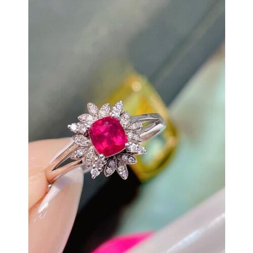 LR Ruby Ring Fine Jewelry Solid 18K Gold Nature Red Ruby 0.80ct Diamonds Rings for Women Fine Presents