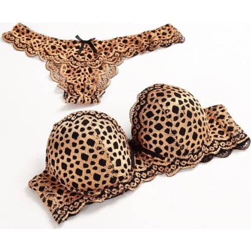 Bras Womens Lace Fashion Lingerie Set Sexy Leopard Print Push Up Ladies Underwear Breathable Bra And Panty Set For Women