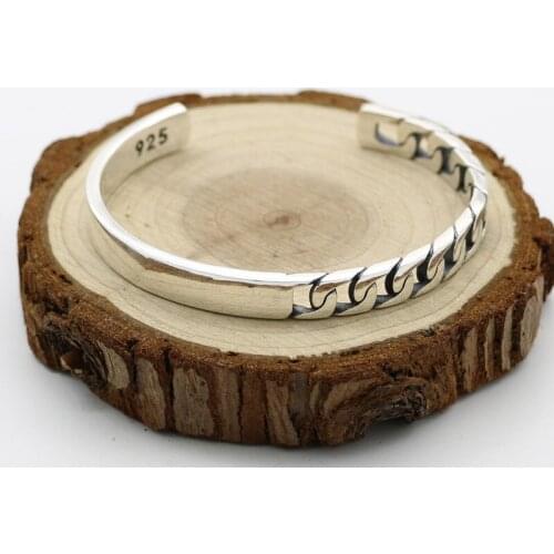 Korean Fashion Shoot Accessories Simple S925 Sterling Silver Retro Thai Silver Male And Female Open Ended Solid Bangle