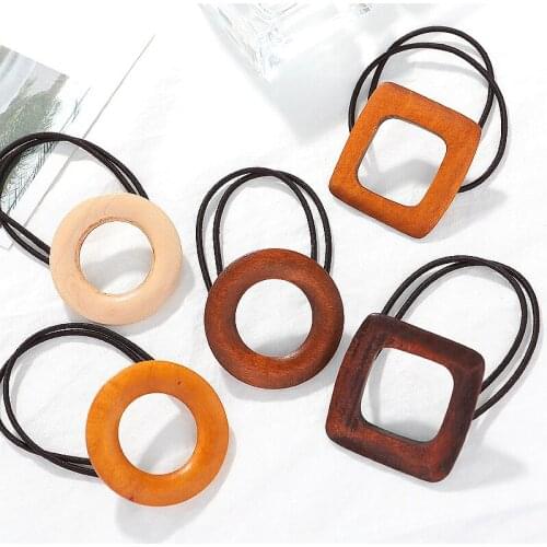 Korean Women Restoring Ancient Ways Wooden Hair Rope Extremely Simple Geometric Hair Bands Hair Accessories
