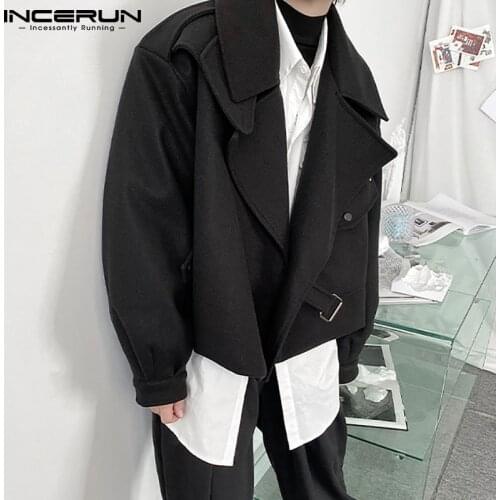 INCERUN 2021 Fashion Men Jackets Solid Lapel Long Sleeve Streetwear Wool & Blends Casual Crop Coats Pockets Men Outerwear 5XL 7