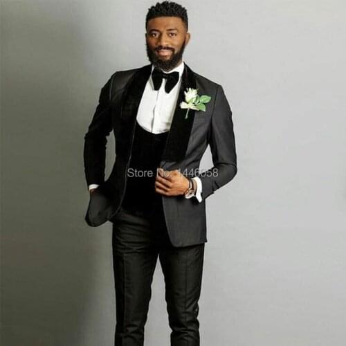 New Arrival Velvet Shawl Lapel Black Groomsman Men Suit Slim Fit Jacket Tuxedo Custom Made Blazer Wedding Groom Formal Suits