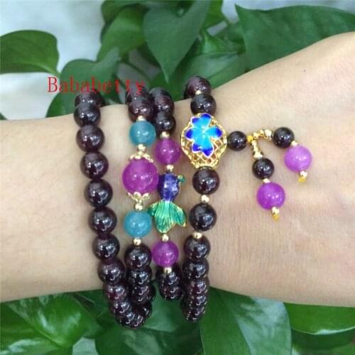 NEW Natural wine red multi-color stone hand-woven bracelet 4 laps 5-6MM Pretty bracelet