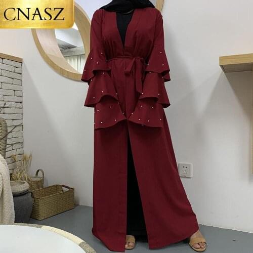 New Design 2020 Modest Fashion Simple Black Pearl Kimono Muslim Islamic Clothing New Model Abaya In Dubai