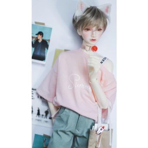 BJD doll clothes is suitable for 1/3 1/4 size fashion versatile under the shoulder spread slit printed T-shirt in (Only tops)