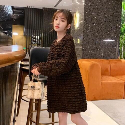 Autumn 2021 New Fashion Teen Girls Dress Pattern Kids Dresses Baby Children Long Sleeve School Clothes With Pattern Beige Brown